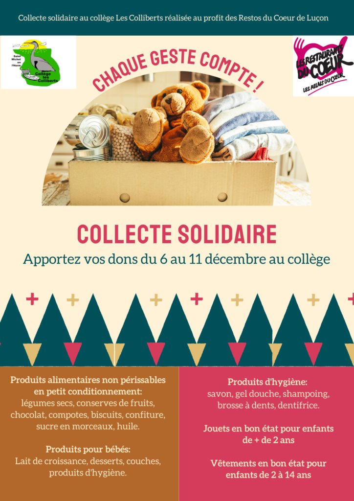 Collecte Solidaire Du 6 Au 11 Décembre Au Profit Des Restos Du Coeur Collège Les Colliberts 6108